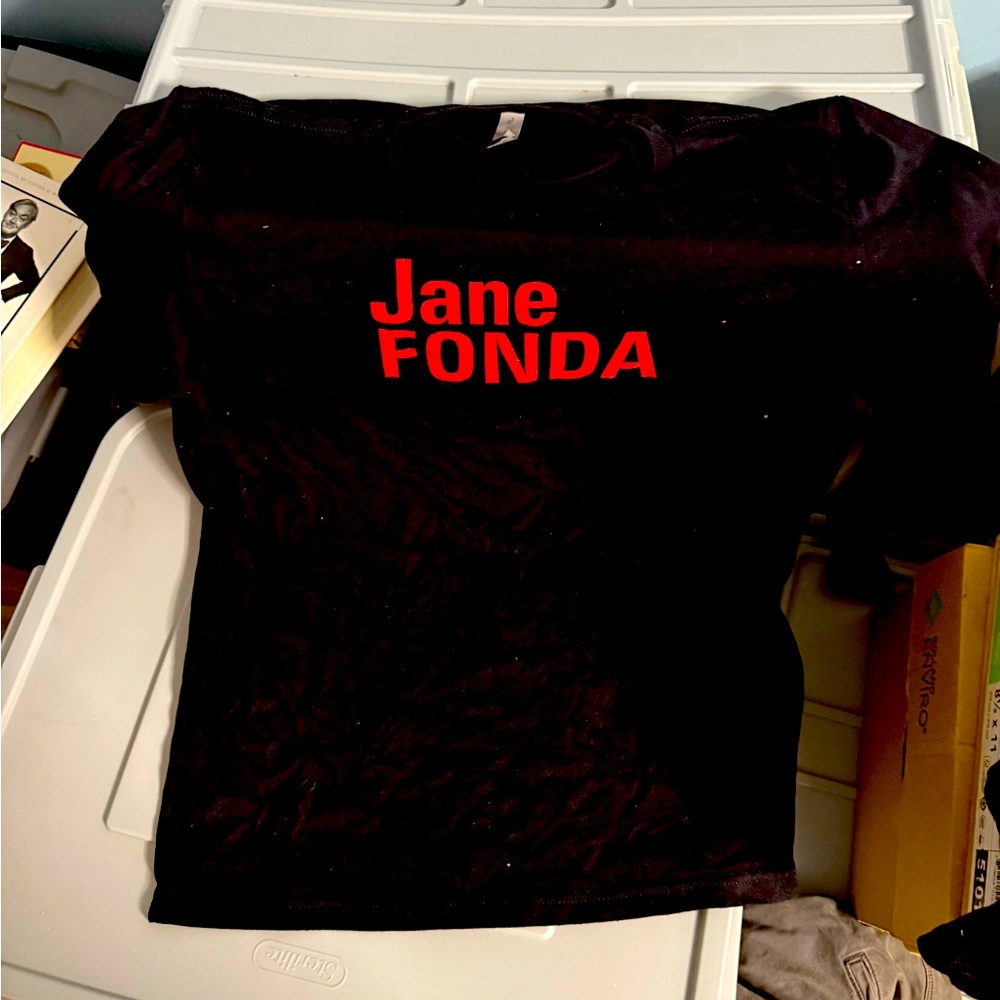 Black T-Shirt with Red Jane Fonda Print